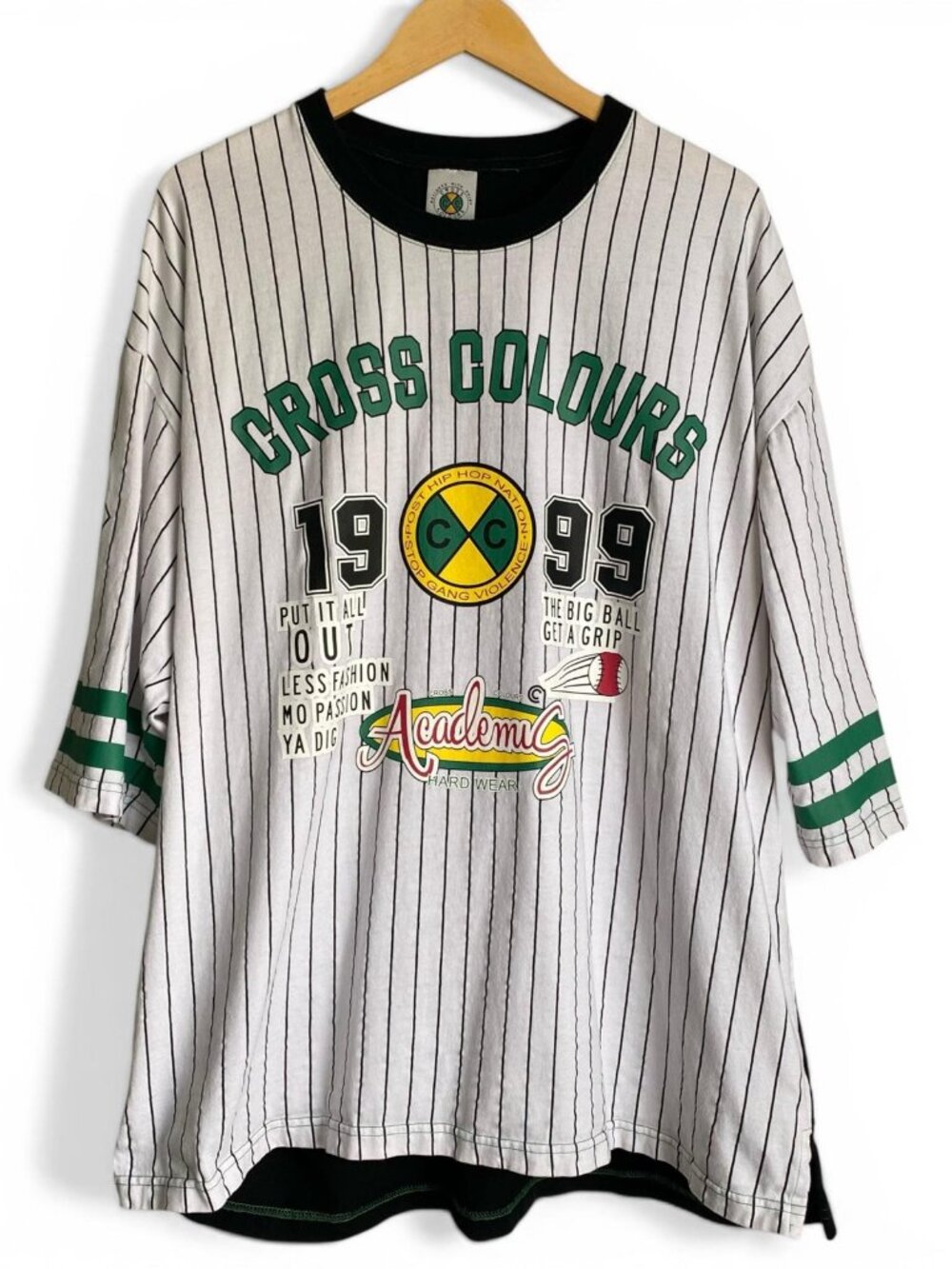 Vintage 1999 Cross Colours Academic Hardwear Pinstripe Tee Shirt